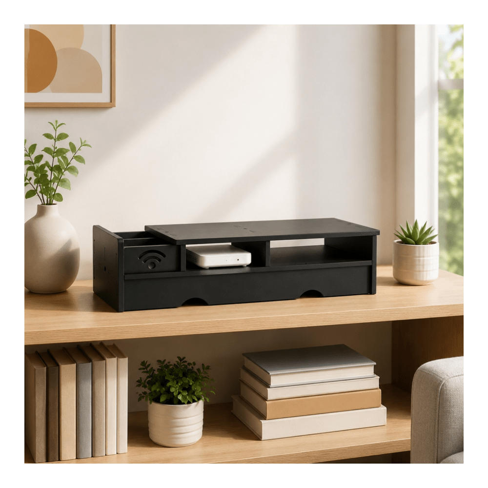 Office Tech Setup - Czarna matowa skrzynka na router WiFi,